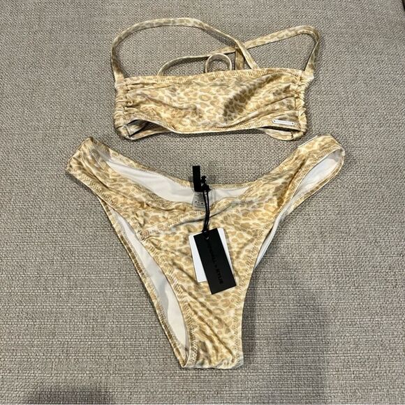 Kendall & Kylie Women’s Gold Rouched Bandeau Bikini Top/ Bottom Size L NWT - Picture 7 of 16